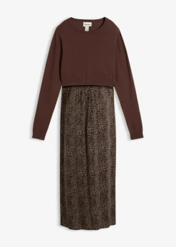 bonprix bonprix Conjunto 3 en 1 compuesto por jersey y vestido premamá con función de lactancia (2 piezas) estampado leo marrón arcilla-negro Online