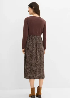 bonprix bonprix Conjunto 3 en 1 compuesto por jersey y vestido premamá con función de lactancia (2 piezas) estampado leo marrón arcilla-negro Online
