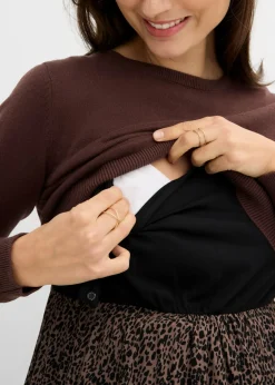 bonprix bonprix Conjunto 3 en 1 compuesto por jersey y vestido premamá con función de lactancia (2 piezas) estampado leo marrón arcilla-negro Online