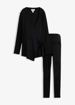 bonprix bonprix Conjunto de camiseta cruzada premamá con cómodos leggings (2 piezas) Negro Hot
