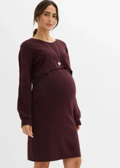 bonprix bonprix Conjunto de punto de jersey y falda para bebé rojo burdeos Hot