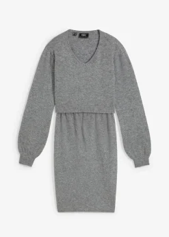 bonprix bonprix Conjunto de punto de jersey y falda para bebé gris moteado Sale