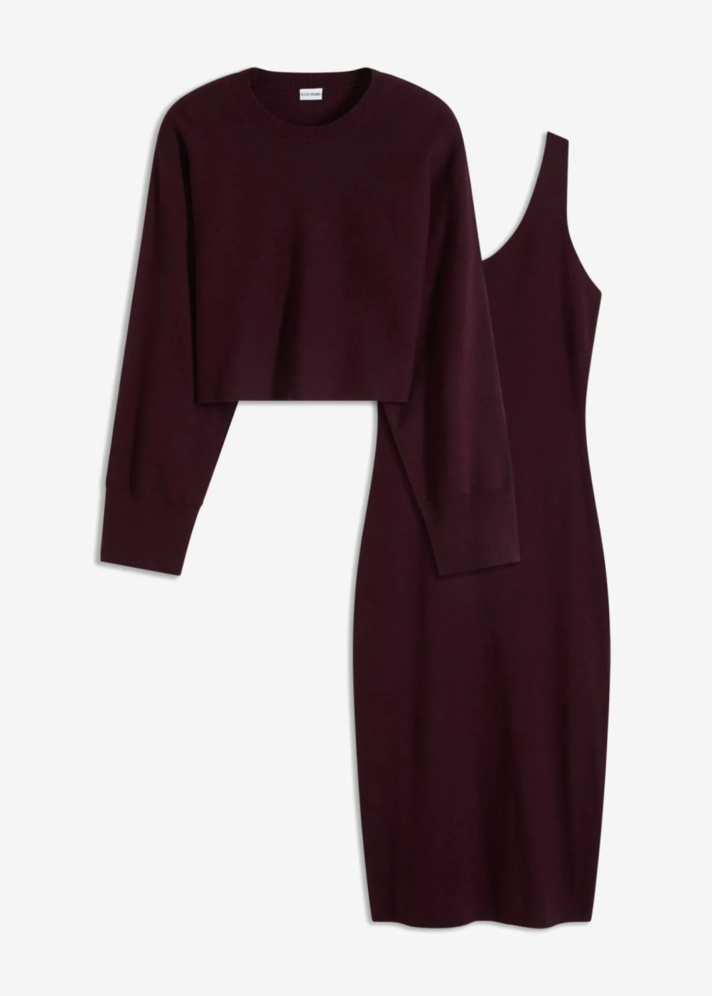 bonprix bonprix Conjunto de vestido de punto (2 piezas) rojo burdeos Discount