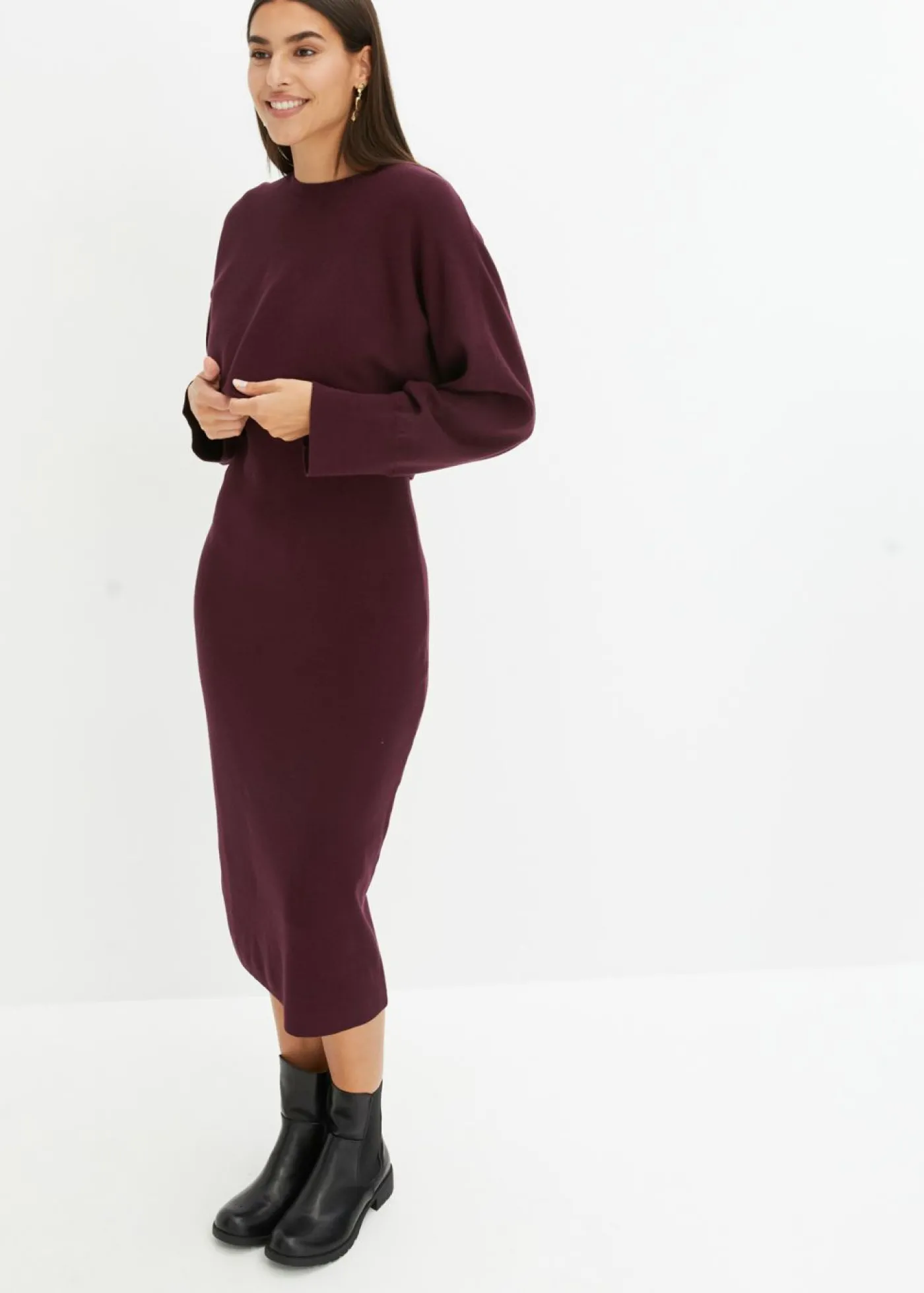 bonprix bonprix Conjunto de vestido de punto (2 piezas) rojo burdeos Discount