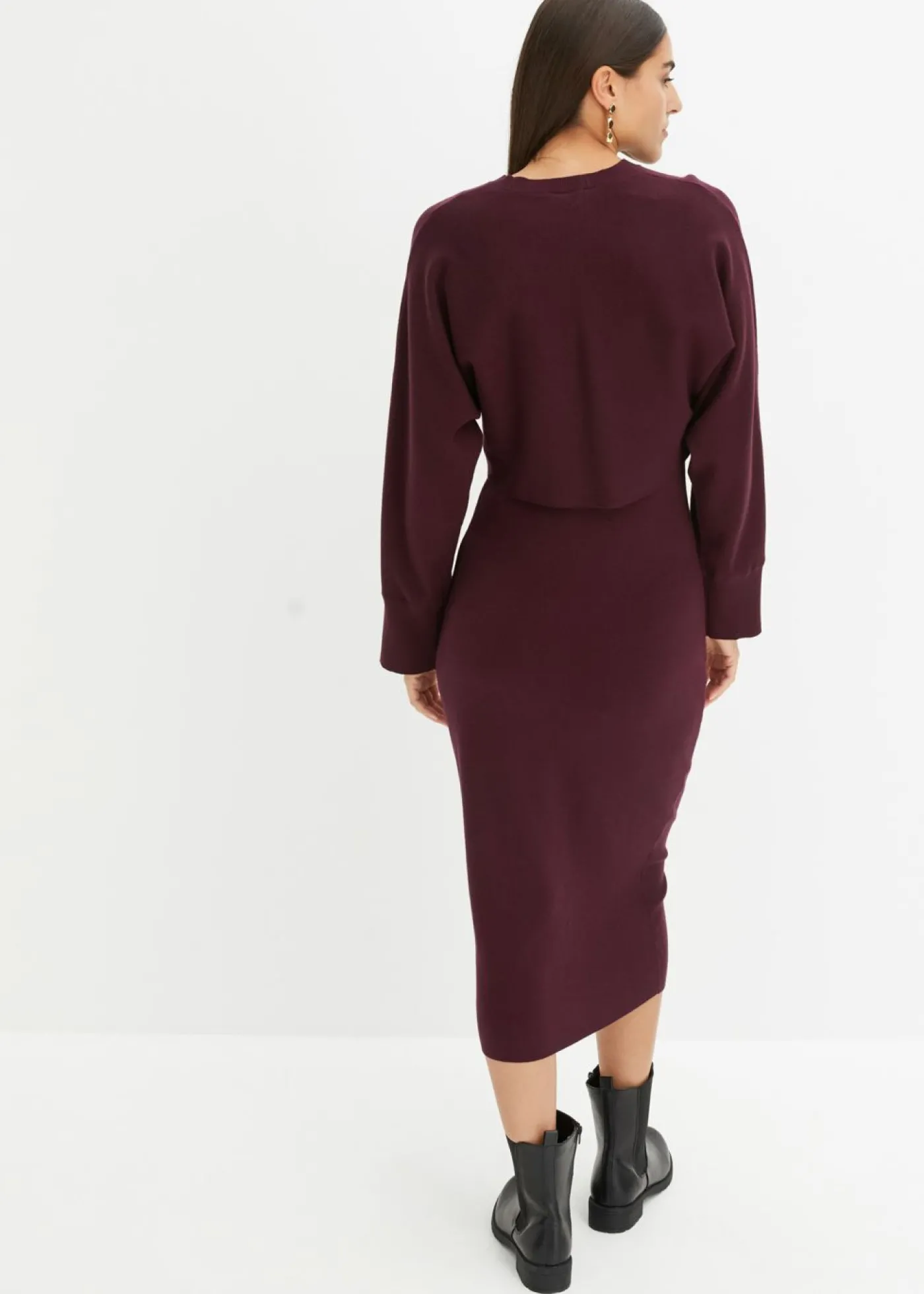 bonprix bonprix Conjunto de vestido de punto (2 piezas) rojo burdeos Discount