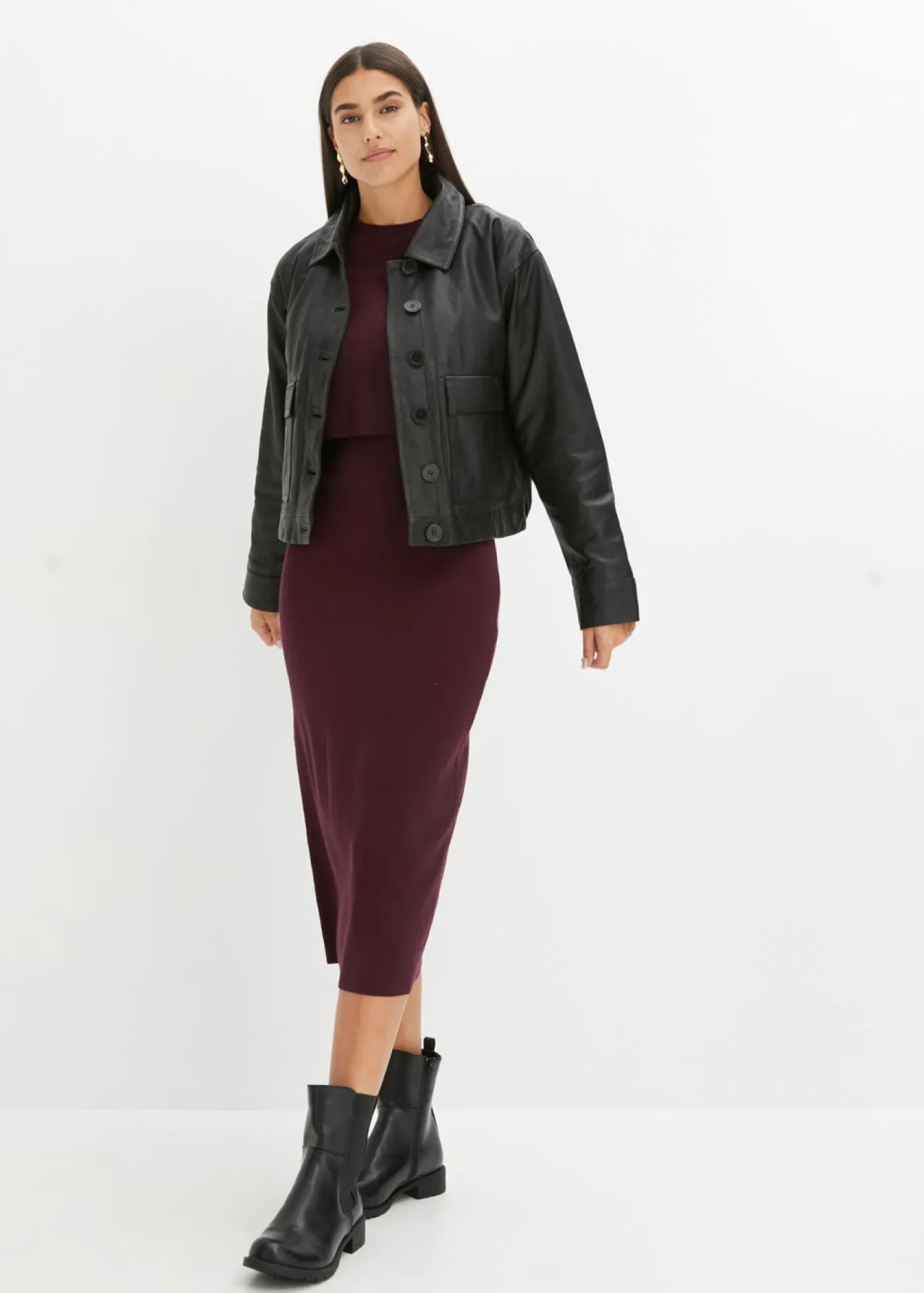 bonprix bonprix Conjunto de vestido de punto (2 piezas) rojo burdeos Discount