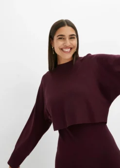 bonprix bonprix Conjunto de vestido de punto (2 piezas) rojo burdeos Discount