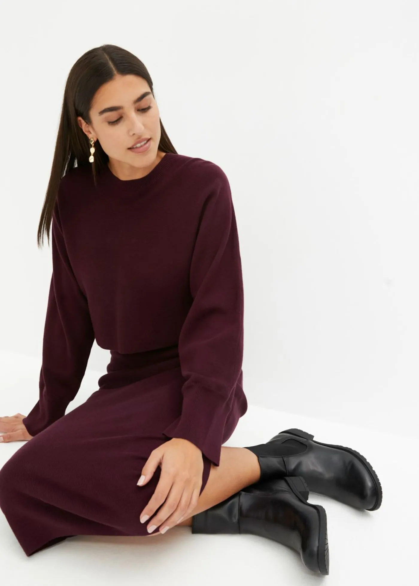 bonprix bonprix Conjunto de vestido de punto (2 piezas) rojo burdeos Discount