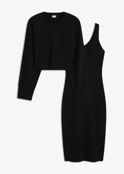 bonprix bonprix Conjunto de vestido de punto (2 piezas) Negro Sale