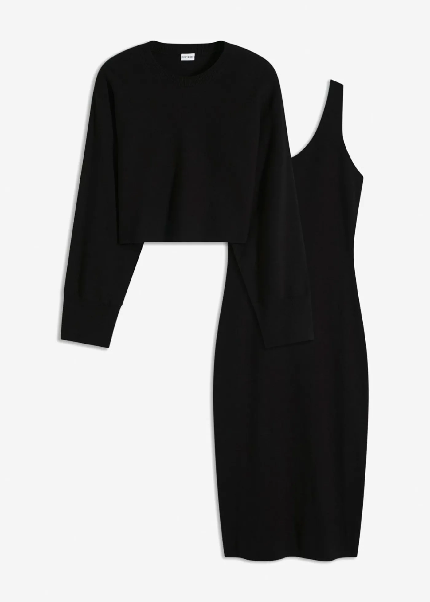 bonprix bonprix Conjunto de vestido de punto (2 piezas) Negro Sale