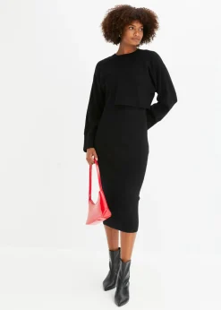 bonprix bonprix Conjunto de vestido de punto (2 piezas) Negro Sale