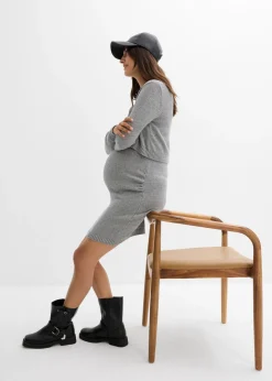 bonprix bonprix Conjunto premamá de 2 piezas compuesto por jersey y falda de algodón con hilo brillante Gris jaspeado Online