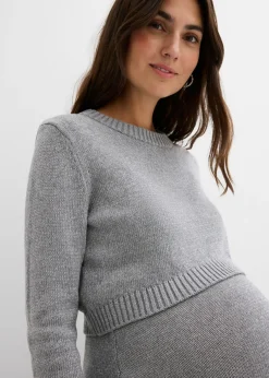 bonprix bonprix Conjunto premamá de 2 piezas compuesto por jersey y falda de algodón con hilo brillante Gris jaspeado Online