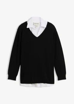 bonprix bonprix Conjunto premamá/de lactancia compuesto por jersey y blusa sin mangas de algodón orgánico Negro-blanco Sale