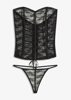 bonprix bonprix Corsé + tanga de encaje (2 piezas) Negro