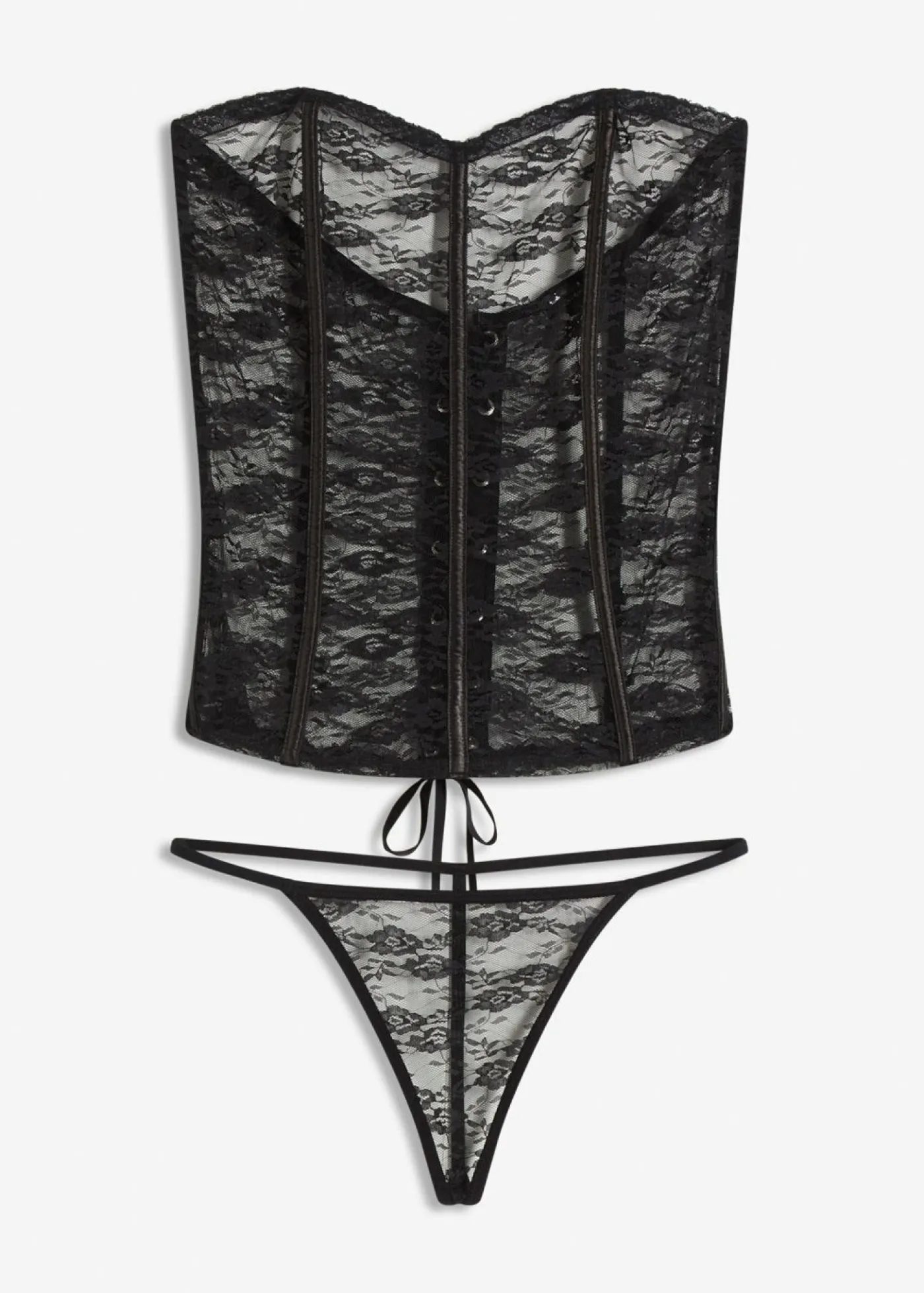 bonprix bonprix Corsé + tanga de encaje (2 piezas) Negro
