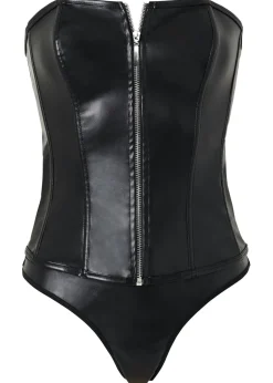 bonprix VENUS Corsé + tanga de piel sintética (conjunto de 2 piezas) Negro Best