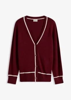 bonprix bonprix Cárdigan con cuello en V rojo rubí-blanco lana Discount
