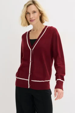 bonprix bonprix Cárdigan con cuello en V rojo rubí-blanco lana Discount