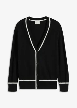 bonprix bonprix Cárdigan con cuello en V Negro-blanco lana Hot