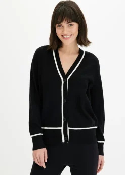 bonprix bonprix Cárdigan con cuello en V Negro-blanco lana Hot