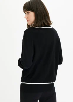 bonprix bonprix Cárdigan con cuello en V Negro-blanco lana Hot