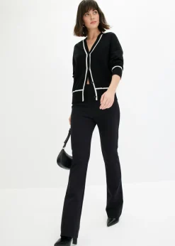 bonprix bonprix Cárdigan con cuello en V Negro-blanco lana Hot