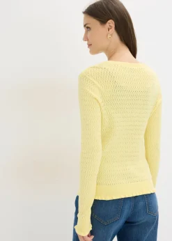 bonprix bonprix Cárdigan de ajour de mezcla de algodón Amarillo claro Discount