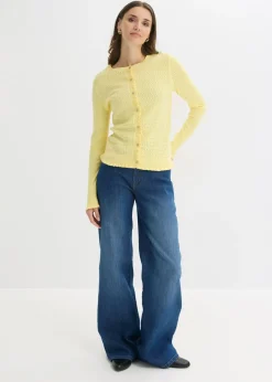 bonprix bonprix Cárdigan de ajour de mezcla de algodón Amarillo claro Discount