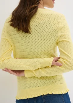 bonprix bonprix Cárdigan de ajour de mezcla de algodón Amarillo claro Discount