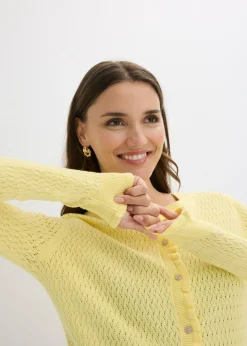 bonprix bonprix Cárdigan de ajour de mezcla de algodón Amarillo claro Discount