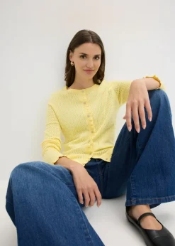 bonprix bonprix Cárdigan de ajour de mezcla de algodón Amarillo claro Discount
