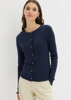 bonprix bonprix Cárdigan de ajour de mezcla de algodón Azul marino Discount