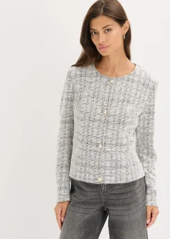 bonprix bonprix Cárdigan de bouclé de algodón negro - blanco moteado Online