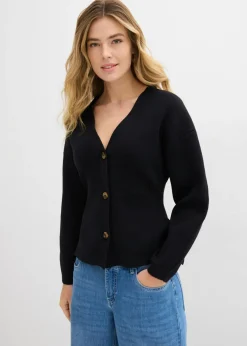bonprix bonprix Cárdigan de mezcla de algodón Negro Sale