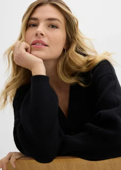 bonprix bonprix Cárdigan de mezcla de algodón Negro Sale