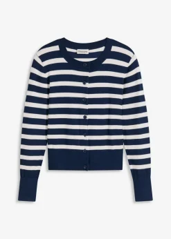 bonprix bonprix Cárdigan de punto fino con rayas azul marino/blanco lana con rayas Best