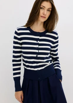 bonprix bonprix Cárdigan de punto fino con rayas azul marino/blanco lana con rayas Best