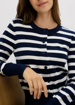 bonprix bonprix Cárdigan de punto fino con rayas azul marino/blanco lana con rayas Best