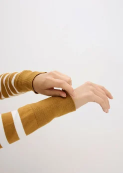 bonprix bonprix Cárdigan de punto fino con rayas avellana-blanco lana con rayas Clearance