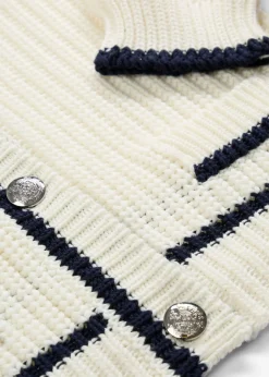 bonprix bonprix Cárdigan de punto grueso de mezcla de algodón Blanco lana/azul marino Best