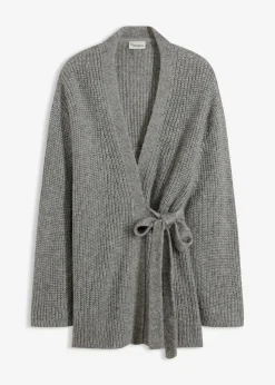 bonprix bonprix Cárdigan holgado con diseño cruzado Gris jaspeado