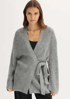bonprix bonprix Cárdigan holgado con diseño cruzado Gris jaspeado