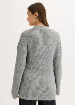 bonprix bonprix Cárdigan holgado con diseño cruzado Gris jaspeado