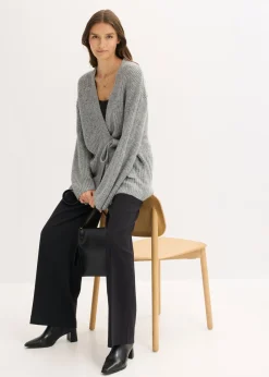 bonprix bonprix Cárdigan holgado con diseño cruzado Gris jaspeado