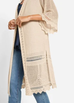 bonprix bonprix Cárdigan largo de ajour Beige Online