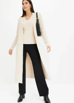 bonprix bonprix Cárdigan largo de punto con viscosa Beige jaspeado Online