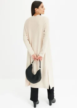 bonprix bonprix Cárdigan largo de punto con viscosa Beige jaspeado Online