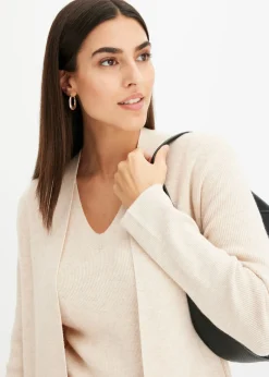 bonprix bonprix Cárdigan largo de punto con viscosa Beige jaspeado Online