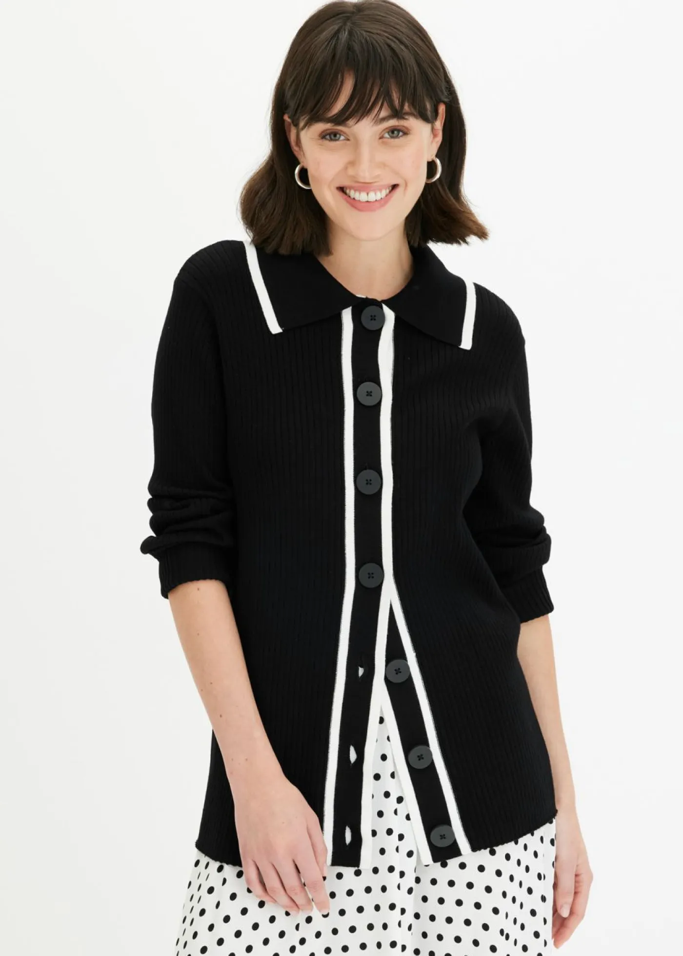bonprix bonprix Cárdigan Smart Negro-blanco lana